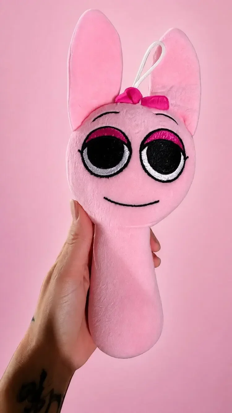 Sprunki Pinki Plush Toy Pink Character Stuffed Animal with Bow